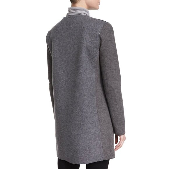 Elie Tahari Melody Reversible Wool Blend Jacket Crew Neckline Gray Blue Large - Picture 5 of 12